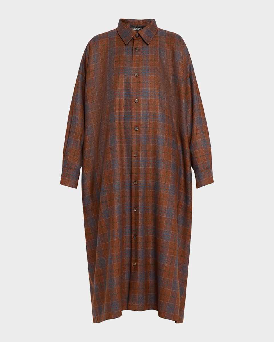 Plaid-Print Wide A-Line Shirtdress